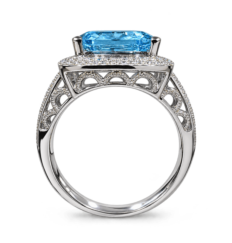 Ring AVALON 585 hvitt gull, blå Topas og diamanter 0,26ct TW VS str.58