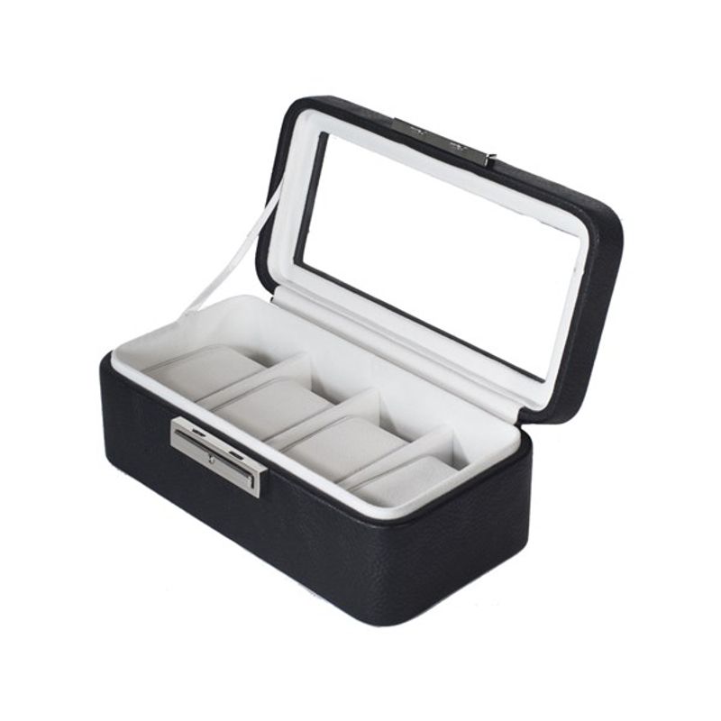 Klokkeboks 4x ur - sort - hvit med vindu - 3463587