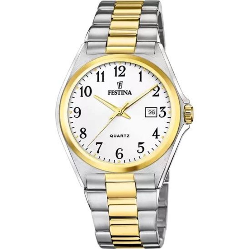 Festina, herre, bicolor, lenke, hvit skive, alle tall