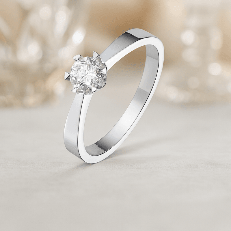 Diamantring (GIA) 0,50ct i 585 hvitt gull, str 54