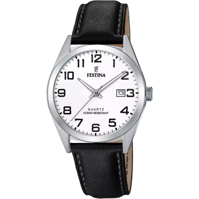 Hovedbilde Festina Ø40mm- 100m, sort rem, hvit skive, alle ...