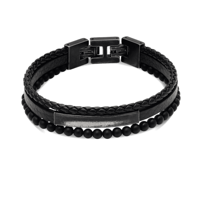 Hovedbilde Rochet armbånd- skinn-stål-agat- justerbar lengde
